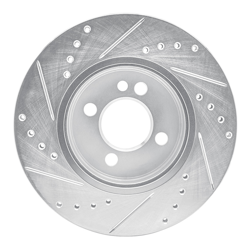 Mini Cooper Brake Rotor (1) - Front Right - R1 Concepts - Drilled & Slotted - Silver - `07-`15